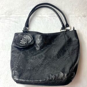 Del Mano 3D Flower Silver Beads Cluster CROC Tote Handbag